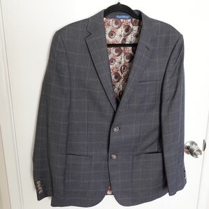 English Laundry Men's Gray Windowpane Blazer Coat Jacket 40R Office Business